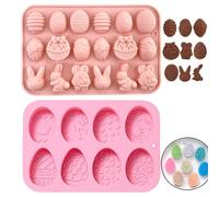 2 Pezzi Set di Stampi per Cioccolato di Pasqua, 18 Stampi a Forma di Uovo, Coniglietto, Testa di Coniglio, Cestino e 8 Stampi in Silicone a Forma di Uovo per Fai Da Te Cioccolato, Caramelle, Gelatina