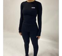 2 pezzi Set di top aderente a maniche raglan con ricamo a lettera e leggings, colore nero, per la primavera L,M,S,XL,XSMaglia a coste