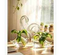 2 pezzi Set di vasi decorativi eleganti con cigno stampato 2D piatto non 3D, vaso per fiori a forma di cigno trasparente in stile bohémien, decorazione moderna romantica unica per la casa, adatto come