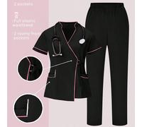 2 pezzi Set divisa composto da top a maniche corte casual con bordi a contrasto e pantaloni in tinta unita, Set da divisa L,M,S,XL,XS,XXLBlocchi di colore,Colore unico,A strisceTessuto,Tessuto intrecc