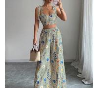 2 pezzi/set Donna Canotta con spalline e taglio sulla schiena + Pantaloni a vita alta a gamba dritta L,M,S,XL,XS,XXLPianteTessuto