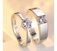 2 pezzi / set Donne e uomini di cristallo sei artiglio aperto regolabile anelli nuziali Crwon coppia anelli gioielli per