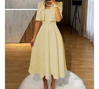 2 pezzi/set Elegante abito a sottoveste con stampa vintage francese a monete + giacca con maniche corte, set di due pezzi che valorizza la figura L,M,S,XL,XSColore unicoTessuto intrecciato