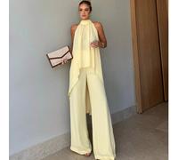 2 pezzi Set elegante da donna composto da top con nodo alla scollatura e orlo asimmetrico e pantaloni lunghi, adatto per festa, vacanze, strada, appuntamenti, primavera/estate L,M,S,XL,XS,XXLColore un