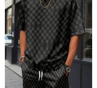 2 pezzi Set estivo casual da uomo con maglietta a maniche corte e pantaloncini con stampa digitale 3D, outfit sportivo e di moda per il tempo libero quotidiano, per lui nero L,M,S,XL,XS,XXL,XXSGeometr