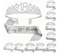 2 pezzi/Set Fascia di compleanno e tiara per donne, inclusa corona di compleanno 13th, 16th, 18th, 21th, 30th, 40th, 50th, 60th, 70th, 80th, nastro, candele fantastiche e decorazione per torta, regali