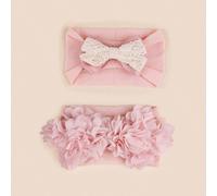 2 pezzi/set Fascia larga rosa per neonata, accessorio per capelli con fiocco floreale per servizio fotografico del 100° giorno della bambina Tagli UnicaGeometrico,PiantePoliestere