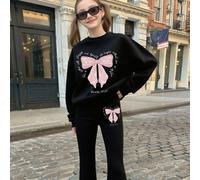 2 Pezzi Set Felpa con Cappuccio a Maniche Lunghe con Stampa di Fiocchi e Slogan Morbida e Carina per Ragazze Adolescenti, Moda Adolescenziale per Gite al Lago, Estate-Autunno 6Y,7Y,8Y,9Y,10Y,4Y,5Y,14Y