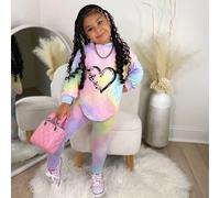 2 pezzi/set Felpa con cappuccio asimmetrica e pantaloni skinny con tintura a macchia per ragazze, outfit casual comodo per la scuola e l'uso quotidiano, adatto per autunno/inverno, stile da strada, se