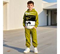 2 pezzi/set Felpa con cappuccio e pantaloni della tuta con stampa di dinosauro e lettera per ragazzi, abbigliamento sportivo casual e confortevole per bambini più grandi, primavera/autunno 8Y,9Y,10Y,1