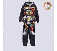 2 pezzi Set felpa con cappuccio e pantaloni jogger larghi con stampa orso nero per bambini/ragazzi, streetwear autunnale per la scuola, in pile spesso 8Y,9Y,10Y,11Y,12YFumettoTessuto in maglia