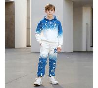 2 pezzi/set Felpa con cappuccio e pantaloni jogger per ragazzi, stampa a macchie d'inchiostro, completo casual e caldo per primavera, autunno e inverno 6Y,7Y,8Y,9Y,10Y,4Y,5Y,11Y,12YGrafico,Lettere,Sta