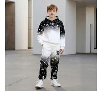 2 pezzi/set, felpa con cappuccio e pantaloni jogger per ragazzi, stampa a macchie d'inchiostro, manica lunga, casual, caldo, maglia, moda, adatto per primavera, autunno e inverno 6Y,7Y,8Y,9Y,10Y,4Y,5Y