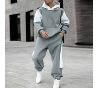 2 pezzi/set Felpa con cappuccio in pile con patchwork e pantaloni in pile tinta unita con coulisse per ragazzi e adolescenti, adatto per primavera/autunno. Completo di alto valore, adatto per pendolar