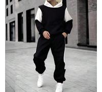 2 pezzi/Set Felpa con cappuccio in pile con patchwork e pantaloni in pile tinta unita con coulisse per ragazzi e adolescenti, adatto per primavera/autunno. Completo di alto valore, adatto per pendolar