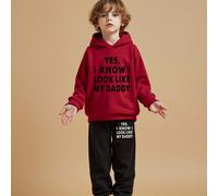 2 pezzi/Set Felpa con cappuccio rossa e pantaloni neri a contrasto per ragazzi giovani, set di pantaloni della tuta con stampa di lettere "I Look Like My Daddy", autunno ritorno a scuola 6Y,7Y,4Y,5YLe