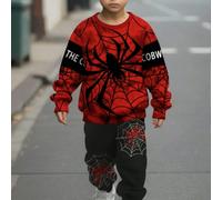 2 pezzi/set Felpe casual e alla moda per ragazzi giovani, con stampa di ragno e lettera inglese, motivo carino tie-dye stile Y2K, adatte per l'estate 6Y,7Y,4Y,5YAnimale,Halloween,LettereTessuto in mag