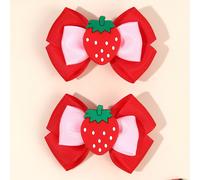 2 pezzi/set Fermagli per capelli a fiocco con fragola per ragazze, accessori per capelli a fiocco rossi, fermagli per capelli a fragola, dolci fermagli per capelli a nastro, decorazioni per capelli pe