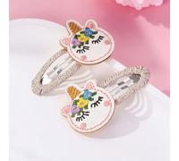 2 pezzi/Set Fermagli per capelli con unicorno, fiori e occhi chiusi, stile casual estivo quotidiano da vacanza, con glitter, adatti per tutte le stagioni, regalo, abbigliamento da festival PianteFerro