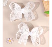 2 pezzi/set Fermagli per capelli da ragazza bianchi con ricamo floreale in pizzo, accessori per capelli eleganti per matrimoni e feste, fermagli per capelli da fata per primavera/estate, decorazioni p