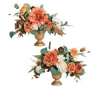 2 pezzi/set fiori artificiali finti bouquet di rose fiori di seta da tavolo disposizione di sfere di fiori strada piombo decorazione della festa nuziale sfondo per Decorazioni Matrimoni(Orange)