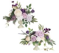 2 pezzi/set fiori artificiali finti bouquet di rose fiori di seta da tavolo disposizione di sfere di fiori strada piombo decorazione della festa nuziale sfondo per Decorazioni Matrimoni(Light purple)