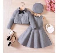 2 pezzi / set giacca corta e abito a salopette per ragazza, con berretto basco a fiocco, per l'autunno/inverno 6Y,7Y,4Y,5Y,2-3YColore unico,PiantePoliestere