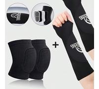 2 pezzi/Set Ginocchiere da pallavolo + Maniche per braccia, Imbottitura spessa con foro per il pollice, Supporto a doppia densità, Unisex, Tessuto traspirante antiscivolo, Nuova edizione 2025 Attrezza