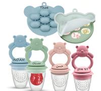 2 pezzi Set, Giocattolo da dentizione a forma di orso + Vassoio per il ghiaccio, Alimentatore in silicone per frutta e verdura, Vassoio per congelare il latte materno, Personalizzabile con nome, Regal