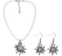 2 Pezzi Set Gioielli Donna Argento Antico Stella Alpina Oktoberfest | Collana e orecchini Edelweiss per abiti tradizionali e feste, leggeri e regolabili per amanti dello stile folk bavarico
