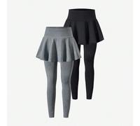 2 pezzi/Set Leggings per Ragazze Adolescenti, Completo Casual ed Elegante 2 in 1, Articolo Essenziale per Primavera/Autunno, Vestibilità Slim Fit Comoda in Vita Media, Adatto per Casual, Sport, Primav