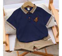 2 pezzi Set maglia e pantaloncini corti in tinta unita per bambini, in stile casual e carino con stampa di orso, adatto per scuola, giardino, spiaggia, compleanni, primavera, estate, autunno, inverno 