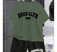 2 pezzi Set maglietta a girocollo a maniche corte con grafica del nome della città e dell'anno 1998, e pantaloncini, casual e minimalista, adatto a ragazzi pre-adolescenti per l'estate 8Y,9Y,10Y,11Y,1