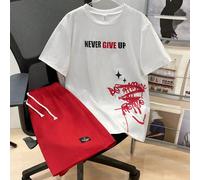 2 pezzi/Set Maglietta a maniche corte casual e pantaloncini per ragazzi adolescenti, stile street punk rock academy, adatto per uso quotidiano, feste, festival musicali, primavera/estate, stampa graff