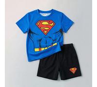 2 pezzi/set Maglietta a maniche corte con collo rotondo morbida e pantaloncini in vita elastica con motivo da supereroe per ragazzi giovani 6Y,7Y,8Y,4Y,5Y,2-3YGeometrico,Grafico,LettereTessuto