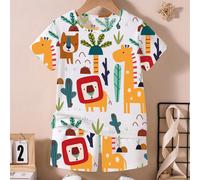 2 pezzi/set Maglietta a maniche corte con collo tondo e stampa all-over e pantaloncini casual alla moda per ragazzi giovani 6Y,7Y,4Y,5YAnimale,Fumetto,Geometrico,LettereTessuto in maglia