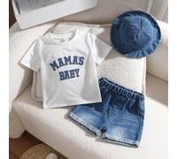2 pezzi Set maglietta a maniche corte con stampa di lettere e pantaloncini per neonati e bambini piccoli, stile casual estivo semplice, vestibilità morbida e comoda, adatto per uscite quotidiane, atti