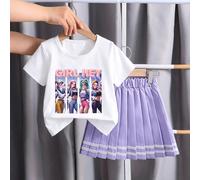 2 pezzi/Set Maglietta a maniche corte con stampa grafica di caccia alle streghe e minigonna tinta unita per ragazze, outfit estivo 6Y,7Y,8Y,4Y,5YGraficoPoliestere
