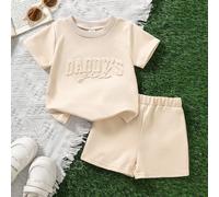 2 pezzi/set Maglietta a maniche corte e pantaloncini casual, classici e carini, minimalisti, per bambine, con scritta "Daddy's Girl", adatti per primavera/estate 6-9M,9-12M,12-18M,18-24M,2-3Y,3-6MColo
