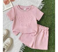2 pezzi/set Maglietta a maniche corte e pantaloncini casual, classici e carini, minimalisti, per bambine, adatti per primavera/estate, con scritta "Daddy's Girl" 6-9M,9-12M,12-18M,18-24M,2-3Y,3-6MColo