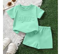 2 pezzi/set Maglietta a maniche corte e pantaloncini casual, classici e carini, minimalisti, per bambine, con scritta "Daddy's Girl", adatti per primavera/estate 6-9M,9-12M,12-18M,18-24M,2-3Y,3-6MGraf