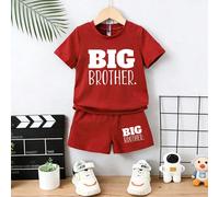 2 pezzi/set maglietta a maniche corte e pantaloncini casual multifunzionali minimalisti con stampa a lettere per ragazzi, adatti per attività all'aperto, scuola, vacanze, viaggi, relax, prendere il so