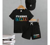 2 pezzi/set maglietta a maniche corte e pantaloncini casual multifunzionali minimalisti con stampa a lettere per ragazzi, adatti per attività all'aperto, scuola, vacanze, viaggi, relax, prendere il so
