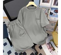 2 pezzi/set Maglietta a maniche corte e pantaloncini casual versatili e comodi per ragazzi adolescenti, con stampa di lettere di alto valore, stile casual urbano 14Y,13Y,16Y,15YColore unicoPoliestere