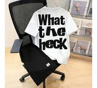 2 pezzi/set Maglietta a maniche corte e pantaloncini per ragazzi adolescenti, primavera/estate, colore a contrasto nero e bianco, stampa "What The Heck", stile casual da strada, adatto per uso quotidi