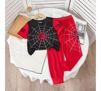 2 pezzi/set Maglietta a maniche corte e pantaloni casual classici per ragazzi, con grafica di ragno, graffiti, cartoni animati e stile sportivo 6Y,7Y,4Y,5YGeometricoPoliestere