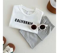 2 pezzi/Set Maglietta a maniche lunghe con grafica inglese casual e collo tondo, e pantaloncini con elastico in vita e tasche, per bambini, abbigliamento per neonati e bambini, tuta sportiva per bambi