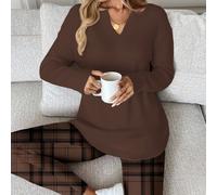 2 pezzi/set Maglietta a maniche lunghe e leggings a righe casual da donna, abbigliamento comodo per la casa L,M,S,XLTessuto