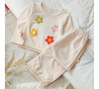 2 pezzi/set, maglietta a maniche lunghe e pantaloni per bambine, stile campagnolo con decorazioni floreali, comodi per la stagione di transizione primavera/autunno 6Y,7Y,4Y,5YPiantePoliestere