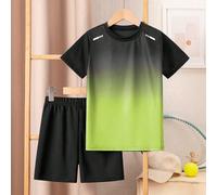 2 pezzi/ Set Maglietta casual sportiva con stampa degradè e pantaloncini tinta unita per ragazzi, completo da calcio adatto per bambini, ideale per sport, uso quotidiano, riscaldamento e allenamento 6